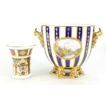 Royal Crown Derby hand painted vase, and another, smaller RCD vase. 10cm & 6.5cm.