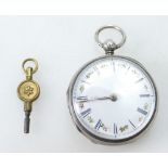 Victorian ladies silver fusee pocket watch by Greaves of Sheffield, small crack to dial.