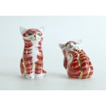Royal Crown Derby paperweights Playful Ginger Kitten and Ginger Kitten, both gold stoppers,