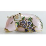 Royal Crown Derby paperweight Plumstead Piglet, a special edition in 2002, gold stopper,