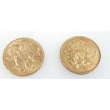 Full gold Sovereign coins x 2 - Edward VII - 1905 &1910 - both gVF - nEF condition.