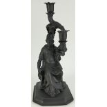 A prestige Wedgwood & Bentley Black Basalt candlestick Minerva Goddess of Wisdom, height 35cm,