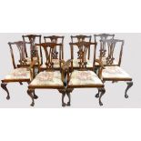 Early 20th century set of eight carved mahogany Chippendale style dinning chairs comprising six