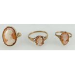 9ct gold ladies ring set with Cameo and two other similar 9ct rings, 7.5 grams (3).