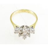 18ct gold Ladies nine stone diamond cluster ring, 4 grams, size K.