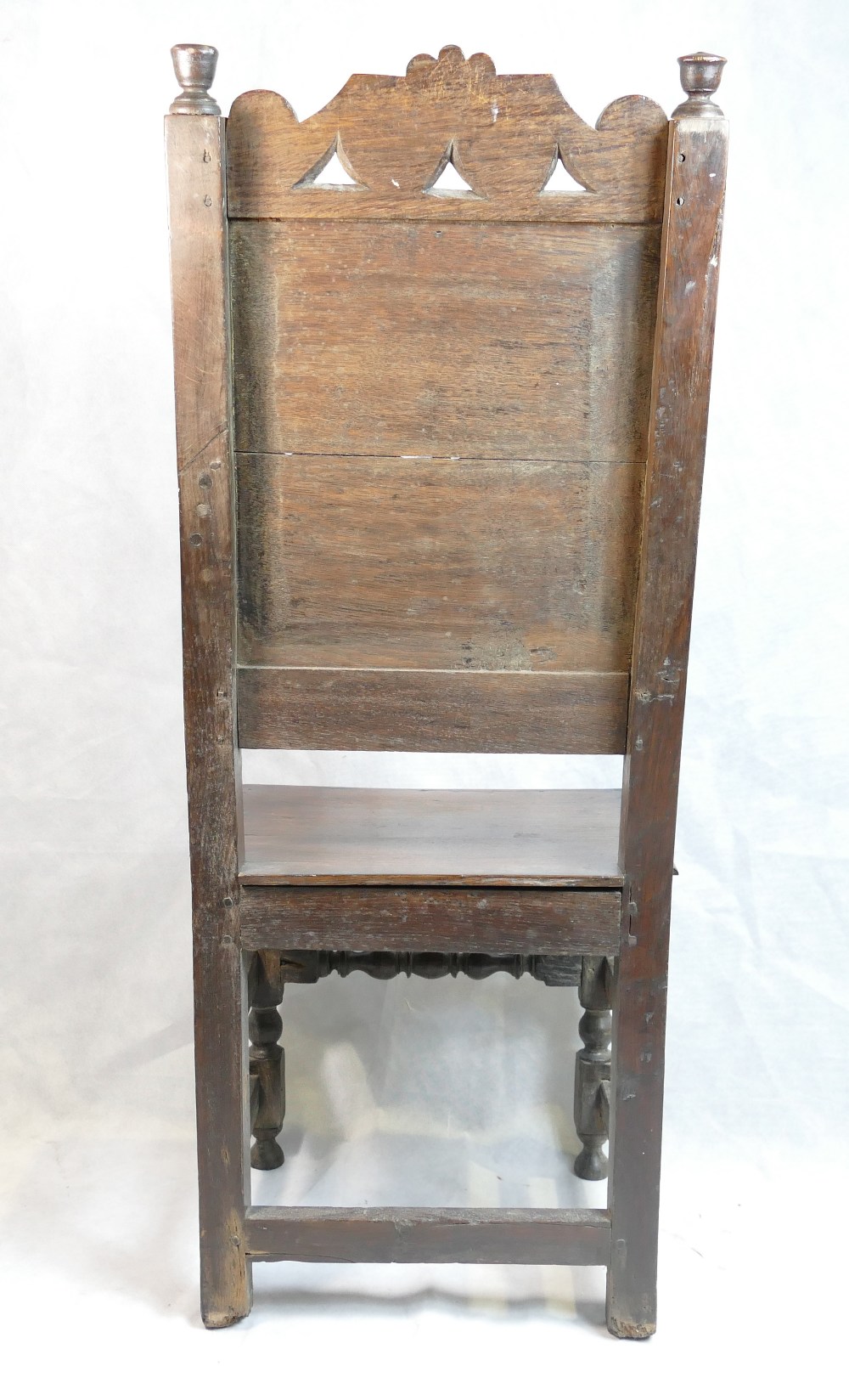 17th century oak hall chair, carved panel, some slight issues. - Image 3 of 6