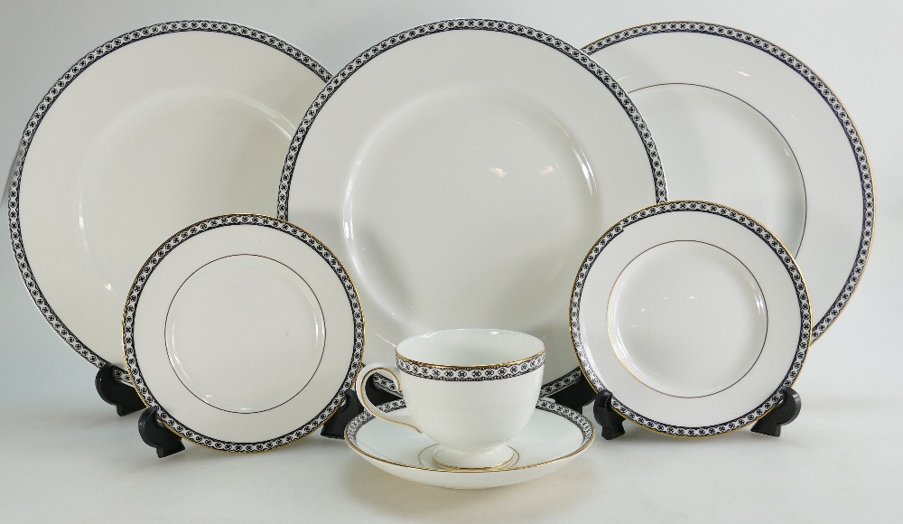 Wedgwood part dinner and tea set in the Black Ulander design including plates, cups and saucers etc.