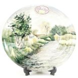 Cobridge Stoneware charger handpainted with cottage and river scene,