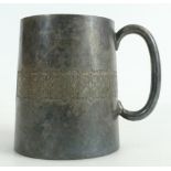 19th century silver plated small christening mug with ornate etched decoration