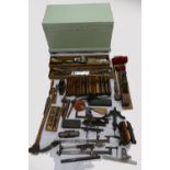 Victorian pine tool chest with contents comprising many vintage moulding and other planes including