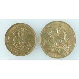 Full Sovereign (1910) & Half Sovereign (1908) coins .