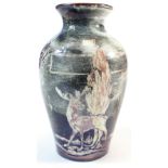 Bernard Moore vase decorated with a lion stalking a deer in an unusual purple & grey lustre glaze,
