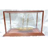 Fine quality hand made scratch built model wooden ship with rigging, in display case.