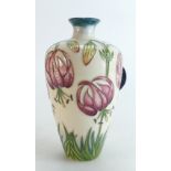Moorcroft vase decorated with pink & red lilies by Rachel Bishop, dated 2000, height 16cm, boxed.