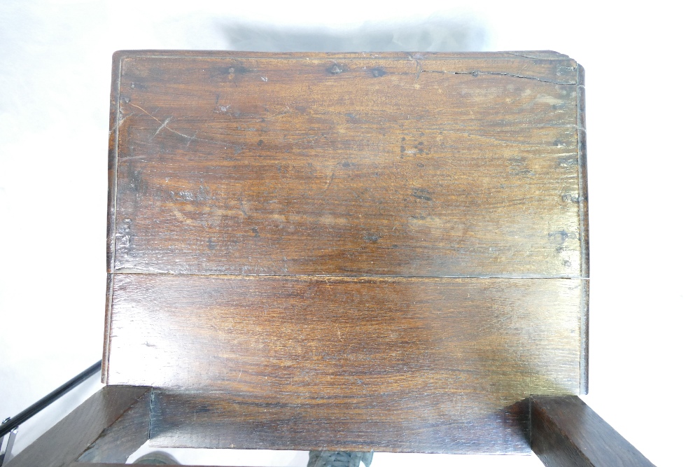 17th century oak hall chair, carved panel, some slight issues. - Image 2 of 6