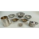 Collection of hallmarked silver to include Victorian Christening mug, Glasgow 1880,