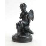 Early 20th century Wedgwood Black Basalt figure of seated winged cupid, height 20cm .