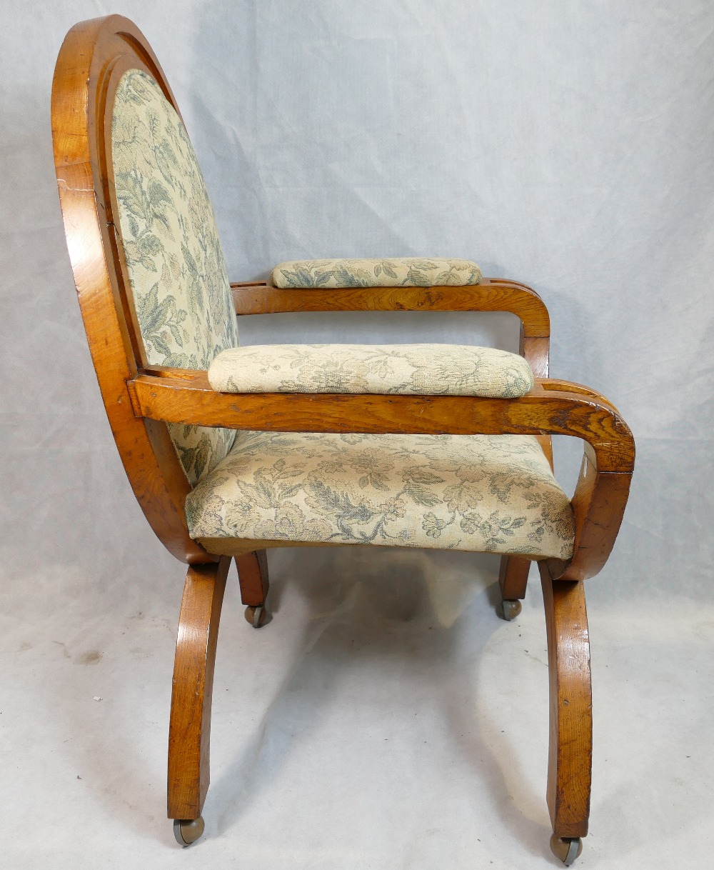 Alderman's X frame upholstered oak armchair from Burslem (Stoke on Trent) Council. - Image 2 of 6