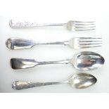 Two pairs of matching hallmarked silver spoons & forks, weight 153.6g.(4).