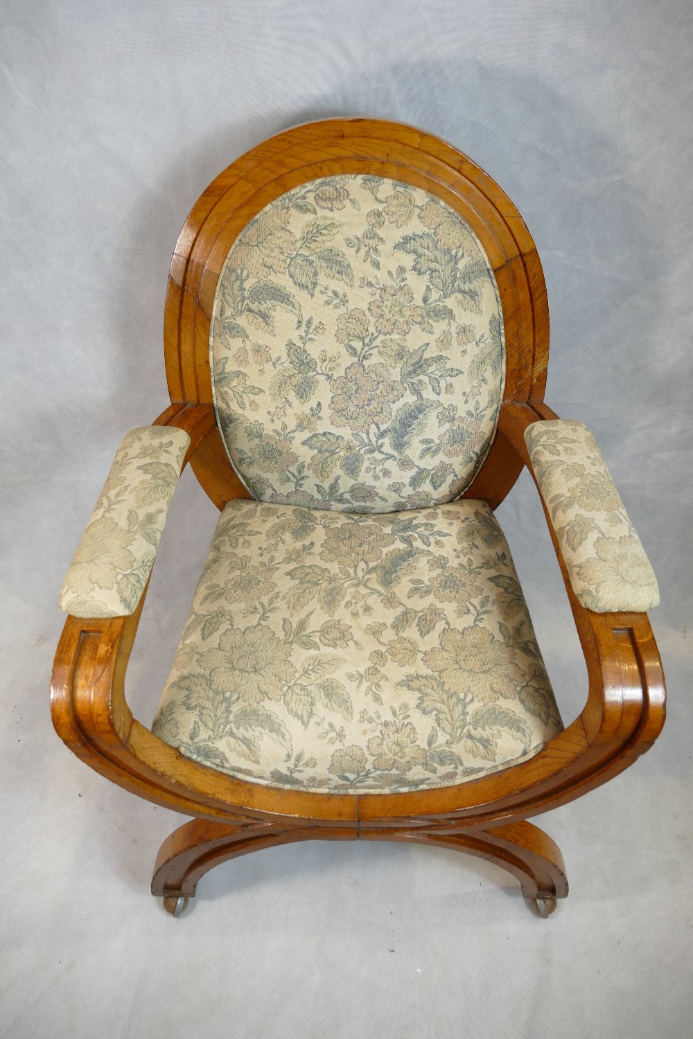 Alderman's X frame upholstered oak armchair from Burslem (Stoke on Trent) Council. - Image 4 of 6