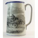 Copeland Spode jug decorated with a humorous scene showing two silly riders racing donkey carts.