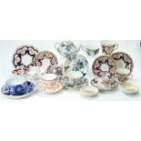 A collection of china trios, cups and saucers by Wileman, Crown Ducal part Tea set,