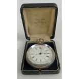 Centre seconds oversize silver gents chronograph hallmarked silver watch R E Reeley & Sons, no key,