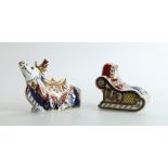 Royal Crown Derby paperweights Santa on Sleigh and Reindeer,