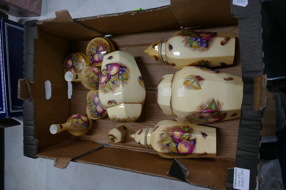 A collection of Aynsley Orchard Gold including a pair of hexagonal vases & covers, - Image 2 of 3