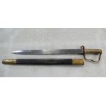 19th Century sword by Robert Mole of Birmingham, sawback with leather & brass scabbard, length 73cm.