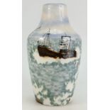 Cobridge Stoneware vase handpainted with fishing trawler and seagulls,