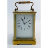 19th century small brass carriage clock, height 11.5cm.