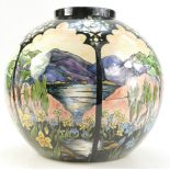 Cobridge Stoneware Trial large ginger jar & cover hand painted with mountain and landscape scenes