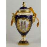 Coalport two handled gilded vase & cover commemorating the Silver Jubilee of Queen Elizabeth II,