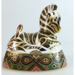 Royal Crown Derby paperweight of Zebra, silver stopper,