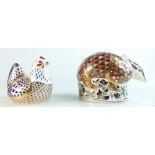 Royal Crown Derby paperweights Hen and Armadillo,