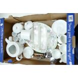 A collection of various Royal Worcester white coffee and dinnerware, Doulton platter, glassware etc.