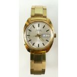 Gentlemans 1970s Montine gold plated automatic wristwatch with day date and original gold plated