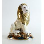 Royal Crown Derby paperweight Heraldic Lion, limited edition for Goviers, gold stopper,