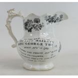 Goodwin, Bridgwood & Harris Earthenware commemorative jug King George IV 1830,