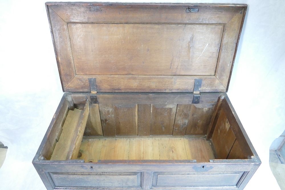 Early 19th century panelled oak two drawer coffer, w115 x d58 x h99cm. - Image 5 of 10