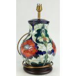 Moorcroft tall Lamp base decorated with a Poppy design by Rachel Bishop,