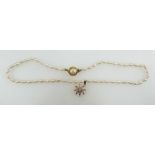 Freshwater Pearl necklace with 18ct gold and diamond pendant and 18ct gold clasp