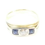 Single Diamond (0.5 ct appx) & Sapphire ring, set in yellow metal, which tested as 18ct gold.