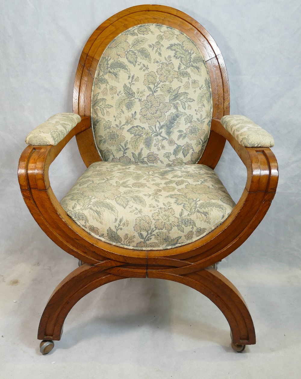Alderman's X frame upholstered oak armchair from Burslem (Stoke on Trent) Council. - Image 6 of 6