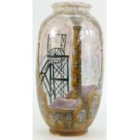 Cobridge Stoneware vase handpainted with industrial mining scene,