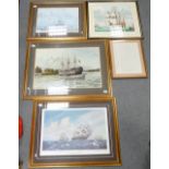 A collection of coloured prints of various ships and sailing interest,