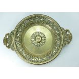Interesting 19th century large, ornate and highly decorative brass ceremonial / Alms dish.