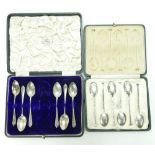 Two cased sets of hallmarked silver tea spoons, one set by Mappin & Webb, one set missing tongs.