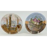 Cobridge Stoneware trial roundels one hand painted with a Mining scene and the other with